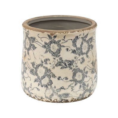 Clayre & Eef Blumentopf Ø 14x14 cm Grau Beige Keramik Blumen (Gr. Ø 14x14 cm)