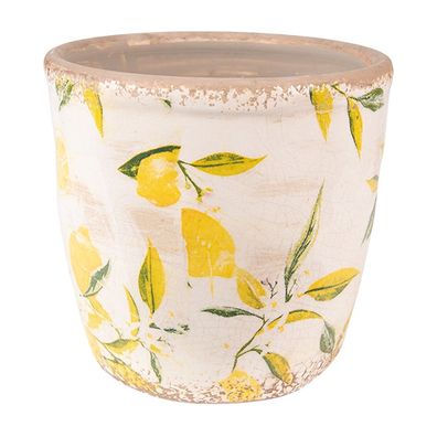 Clayre & Eef Blumentopf Ø 13x12 cm Gelb Keramik Zitrone (Gr. Ø 13x12 cm)
