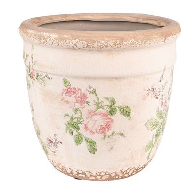 Clayre & Eef Blumentopf Ø 18x17 cm Rosa Beige Keramik Blumen (Gr. Ø 18x17 cm)