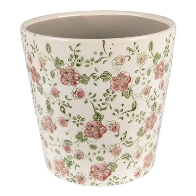 Clayre & Eef Blumentopf Ø 19x18 cm Rosa Beige Keramik Blumen (Gr. Ø 19x18 cm)