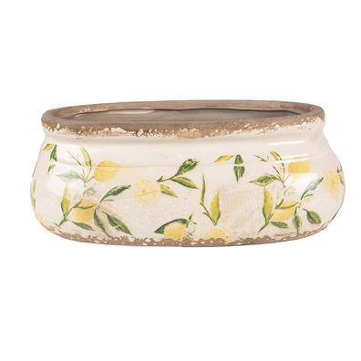Clayre & Eef Blumentopf 23x10x9 cm Gelb Keramik Zitrone (Gr. 23x10x9 cm)