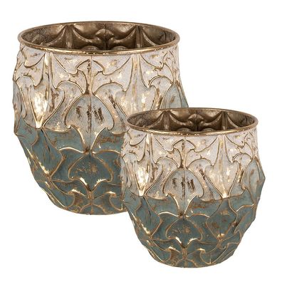 Clayre & Eef Blumentopf 2er Set Ø 39 / Ø 33 cm Grün Eisen