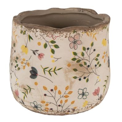 Clayre & Eef Blumentopf Ø 14x12 cm Beige Gelb Keramik Blumen (Gr. Ø 14x12 cm)