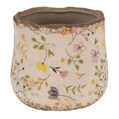 Clayre & Eef Blumentopf Ø 11x10 cm Beige Gelb Keramik Blumen (Gr. Ø 11x10 cm)