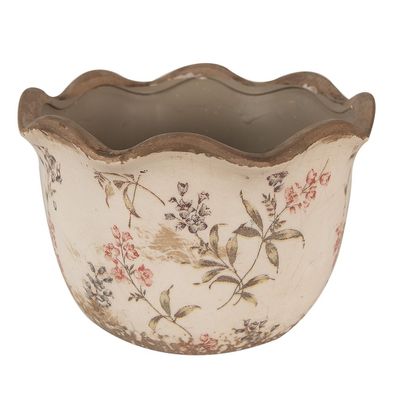 Clayre & Eef Blumentopf Ø 20x13 cm Beige Rosa Keramik Blumen (Gr. Ø 20x13 cm)