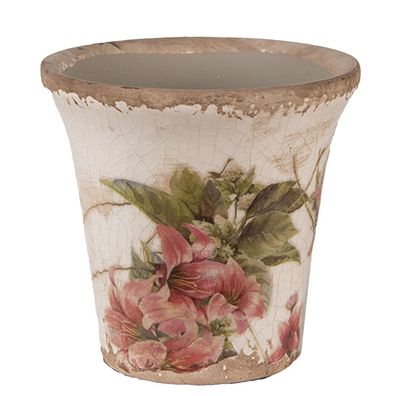 Clayre & Eef Blumentopf Ø 9x8 cm Beige Rosa Keramik Blumen (Gr. Ø 9x8 cm)