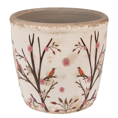 Clayre & Eef Blumentopf Ø 13x12 cm Beige Braun Keramik Zweigen (Gr. Ø 13x12 cm)