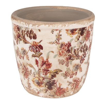 Clayre & Eef Blumentopf Ø 13x13 cm Beige Rosa Keramik Blumen (Gr. Ø 13x13 cm)