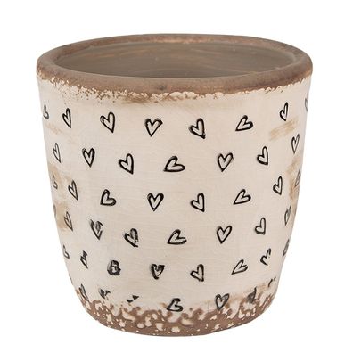 Clayre & Eef Blumentopf Ø 13x12 cm Beige Schwarz Keramik Herzen (Gr. Ø 13x12 cm)