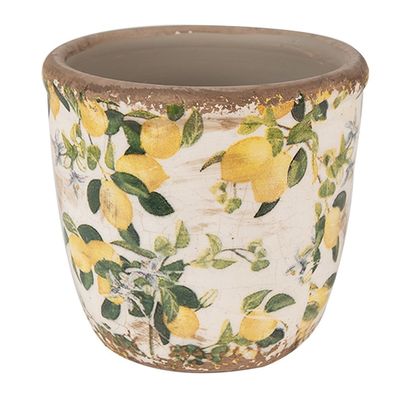 Clayre & Eef Blumentopf Ø 11x10 cm Beige Gelb Keramik Zitronen (Gr. Ø 11x10 cm)