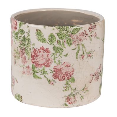 Clayre & Eef Blumentopf Ø 12x10 cm Beige Rosa Keramik Blumen (Gr. Ø 12x10 cm)