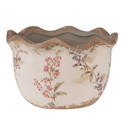 Clayre & Eef Blumentopf Ø 14x9 cm Beige Rosa Keramik Blumen (Gr. Ø 14x9 cm)