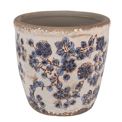 Clayre & Eef Blumentopf Ø 17x16 cm Beige Blau Keramik Blumen (Gr. Ø 17x16 cm)