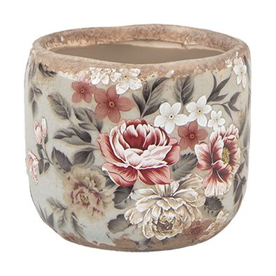 Clayre & Eef Blumentopf Ø 8x7 cm Grau Keramik Blumen (Gr. Ø 8x7 cm)