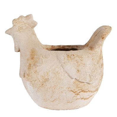 Clayre & Eef Blumentopf Huhn 31x20x27 cm Beige Keramikmaterial (Gr. 31x20x27 cm)