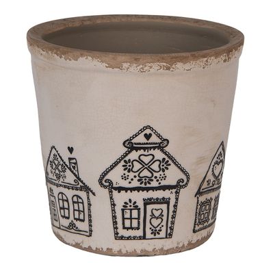 Clayre & Eef Blumentopf Ø 17x16 cm Beige Keramik Lebkuchenhaus (Gr. Ø 17x16 cm)