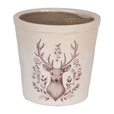 Clayre & Eef Blumentopf Ø 17x16 cm Beige Keramik Hirsch (Gr. Ø 17x16 cm)