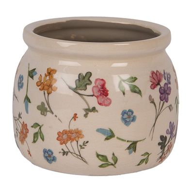 Clayre & Eef Blumentopf Ø 12x10 cm Beige Keramik Blumen (Gr. Ø 12x10 cm)