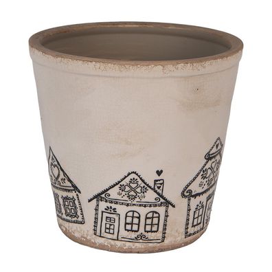 Clayre & Eef Blumentopf Ø 21x20 cm Beige Keramik Lebkuchenhaus (Gr. Ø 21x20 cm)