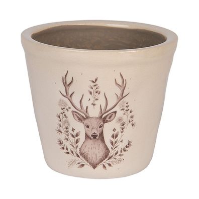 Clayre & Eef Blumentopf Ø 12x11 cm Beige Keramik Hirsch (Gr. Ø 12x11 cm)