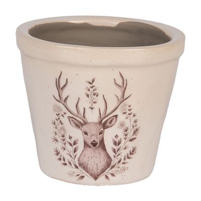 Clayre & Eef Blumentopf Ø 8x7 cm Beige Keramik Hirsch (Gr. Ø 8x7 cm)