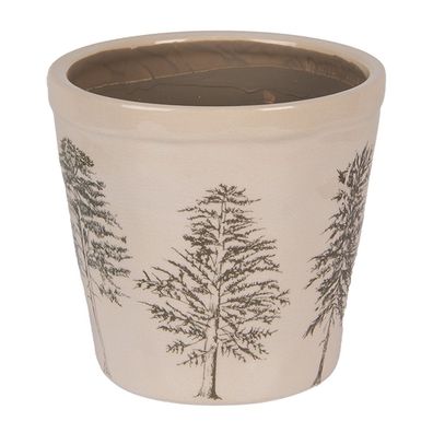 Clayre & Eef Blumentopf Ø 15x14 cm Beige Keramik Tannenbäume (Gr. Ø 15x14 cm)