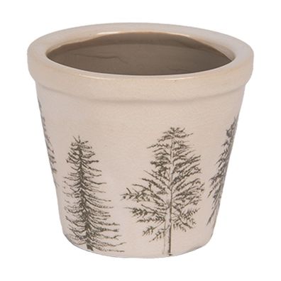 Clayre & Eef Blumentopf Ø 8x7 cm Beige Keramik Tannenbäume (Gr. Ø 8x7 cm)