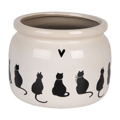 Clayre & Eef Blumentopf Ø 20x15 cm Beige Keramik Katzen (Gr. Ø 20x15 cm)