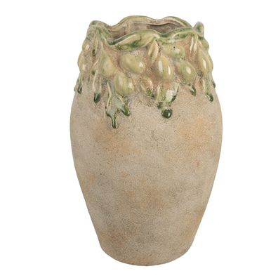 Clayre & Eef Blumentopf Ø 18x27 cm Beige Terrakotta Oliven (Gr. Ø 18x27 cm)