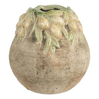 Clayre & Eef Blumentopf Ø 18x18 cm Beige Terrakotta Oliven (Gr. Ø 18x18 cm)