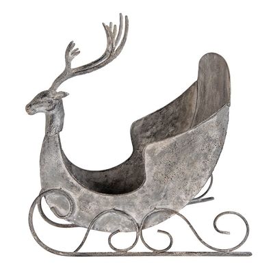 Clayre & Eef Dekorationsfigur Schlitten 44x34x47 cm Grau Metall Hirsch