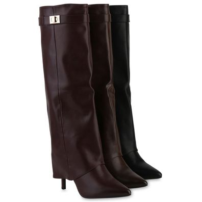 VAN HILL Damen Klassische Stiefel Stiletto Spitze Schnallen Schuhe 841851