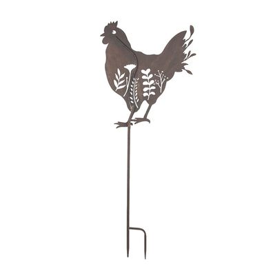 Clayre & Eef Gartenspieá Huhn 47x2x124 cm Braun Metall (Gr. 47x2x124 cm)