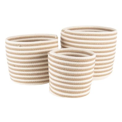 Clayre & Eef Aufbewahrungskorb 3er Set Ø 26 Ø 26 Ø 19 cm Beige Braun Seegras