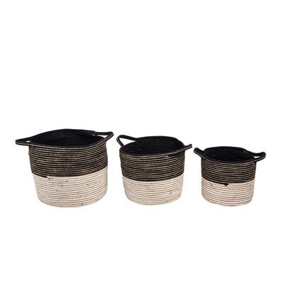 Clayre & Eef Aufbewahrungskorb 3er Set Ø 52 Ø 46 Ø 37 cm Schwarz Seil