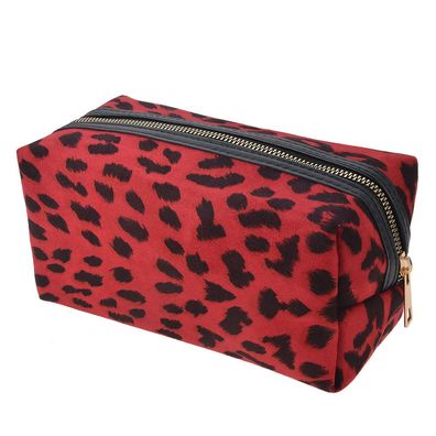 Clayre & Eef Damenkulturtasche 21x10x10 cm Rot Kunstleder Leopardenmuster