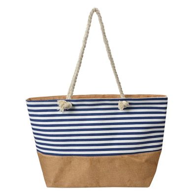 Clayre & Eef Strandtasche 55x36 cm Blau Weiß Synthetisch