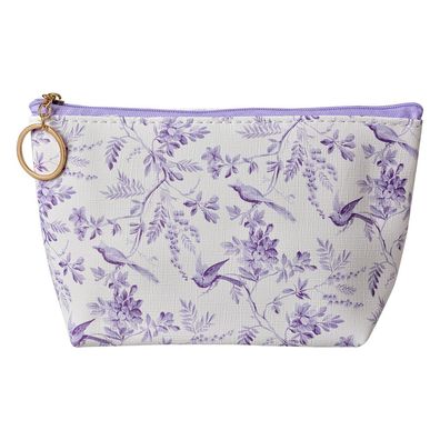 Clayre & Eef Damenkulturtasche 21x5x13 cm Weiß Violett Synthetisch Blumen