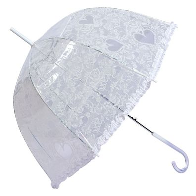 Clayre & Eef Erwachsenen-Regenschirm 60 cm Transparant Kunststoff Herzen