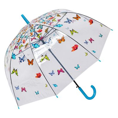 Clayre & Eef Erwachsenen-Regenschirm Ø 90 cm Transparant Kunststoff Schmetterlinge