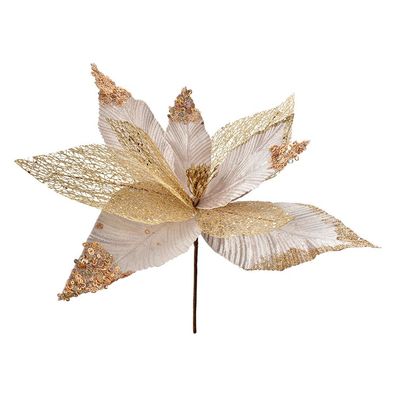 Clayre & Eef Kunstblume Weihnachtsstern Ø 44x37 cm Goldfarbig Kunststoff