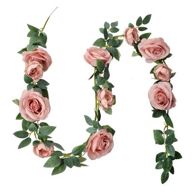 Clayre & Eef Kunstblume Girlande 150 cm Rosa Grün Kunststoff Rosen (Gr. 10x10x150 cm)