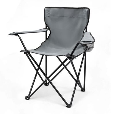 Campingstuhl m. Getränke Halter - grau - Garten Strand Camping Klapp Stuhl