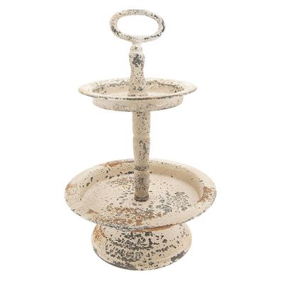 Clayre & Eef 2-Schicht-Etagere Ø 22x34 cm Beige Eisen (Gr. Ø 22x34 cm)