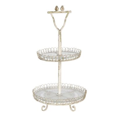 Clayre & Eef 2-Schicht-Etagere Ø 36x65 cm Weiß Eisen (Gr. Ø 36x65 cm)