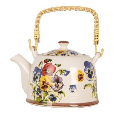 Clayre & Eef Teekanne mit Filter 800 ml Weiß Blau Keramik Blumen