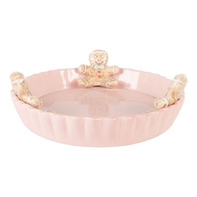 Clayre & Eef Servierplatte Ø 23x7 cm Rosa Keramik Pfefferkuchenmann (Gr. Ø 23x7 cm)