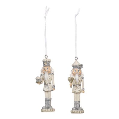 Clayre & Eef Weihnachtsanhänger Nussknacker 10 cm Silberfarbig Kunststoff