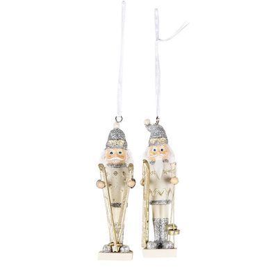 Clayre & Eef Weihnachts-Anhänger 2er-Set Nussknacker 10 cm Silberfarbig Kunststoff