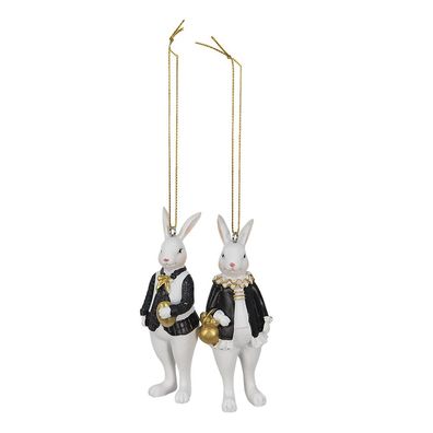 Clayre & Eef Figur Kaninchen 4x4x10 cm Schwarz Weiß Polyresin